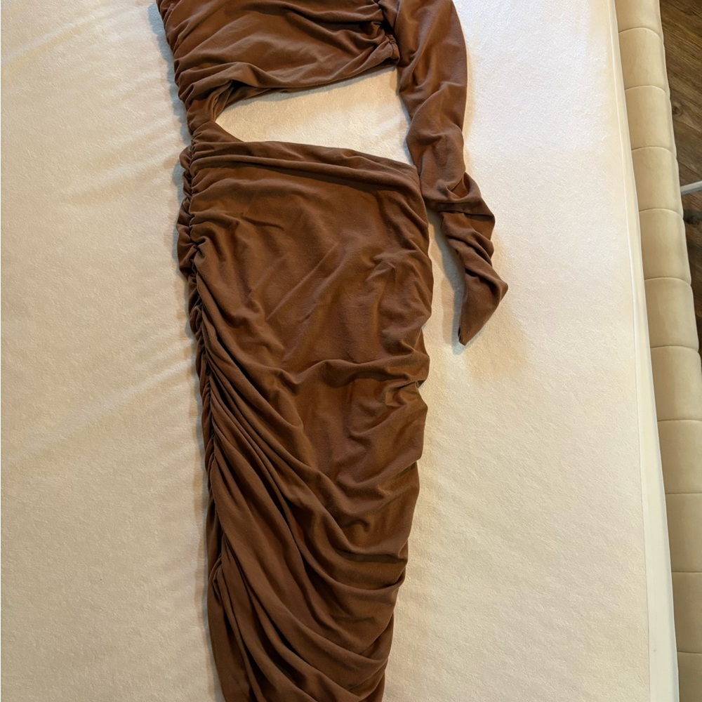 JLUXLABEL Camel Ruched Dress